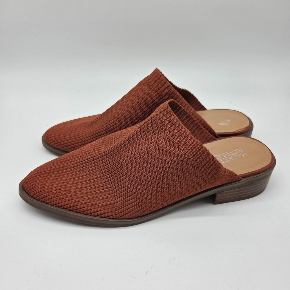 Market & Spruce Knit Mules Womens 7 Rust Orange Pointed Toe Low Block Heel